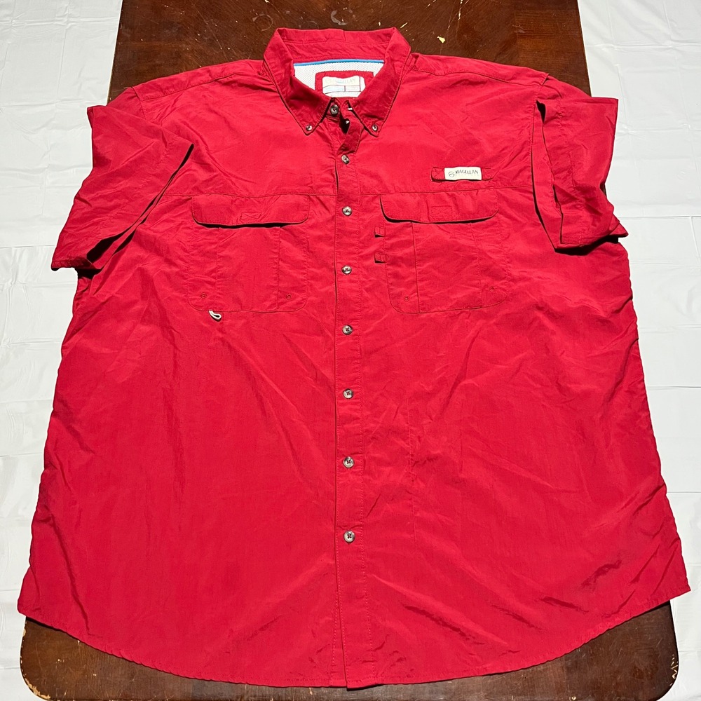Magellan Outdoor Mens 3XL Red Short Sleeve Fishing Shirt Ventilated Nylon Button - Picture 15 of 16